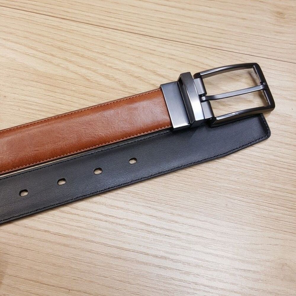 PERRY ELLIS Belt Mens Size 40 Cognac Brown Black Reversible Bonded Leather